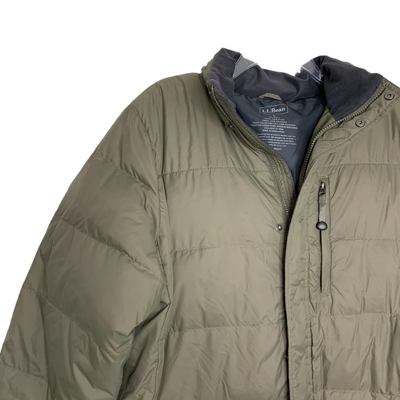 L.L. Bean Goose Down Brown Beige Hooded Puffer Jacket Winter Coat Large - Picture 3 of 9